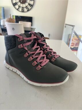247 - Cole Haan Women's Zerogrand Hiking Boots Gray with Pink Laces